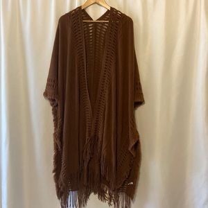 Open Work Frayed Border Bohemian Ruana